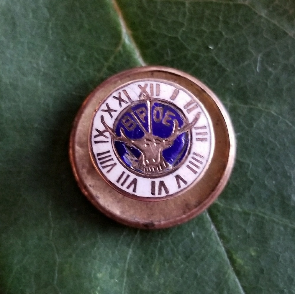 Vintage Elks Lodge collar stud enamel gold tone pin